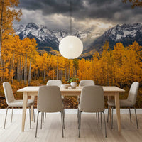 Golden Aspen Majesty wall mural showing forest trail and sky clouds
