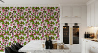 Kitchen space using Apple Blossom on White wallpaper botanical pattern