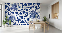 Decorative Blue Clipped mural with oversized organic shapes