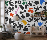Kids room styled using Abstract Shapes Mural with black forms and bright tones
