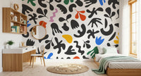 Playful freeform motifs define Dynamic Abstract mural on pale background