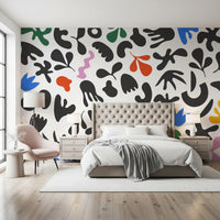 Bold black silhouettes shape Dynamic Shapes wall mural beautifully