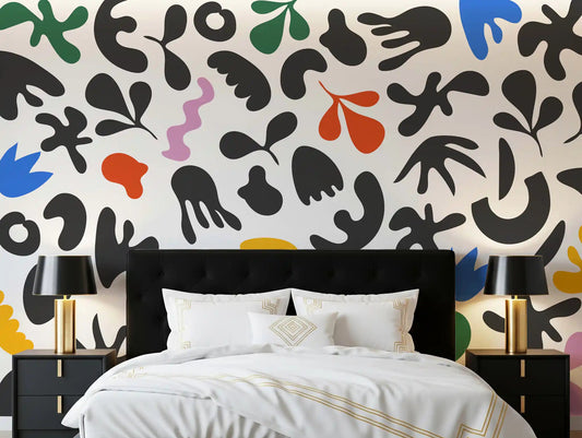 Bedroom with Dynamic Abstract Shapes wall mural in bold playful pattern