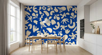Abstract cream forms scatter across Blue Flow wall mural beautifully