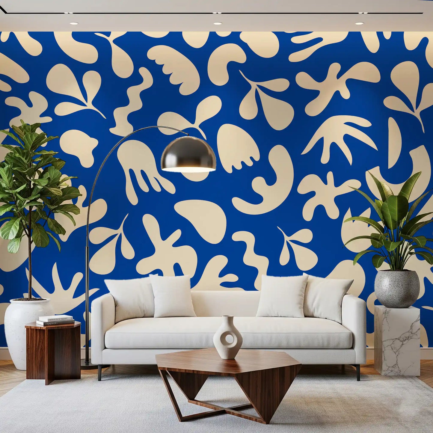 Contemporary curved motifs style Organic Flow Blue wall mural elegantly