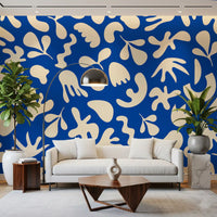 Contemporary curved motifs style Organic Flow Blue wall mural elegantly