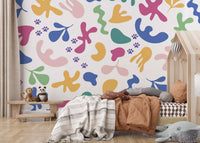 Playful paw marks move through Happy Paws wall mural in a bright repeat