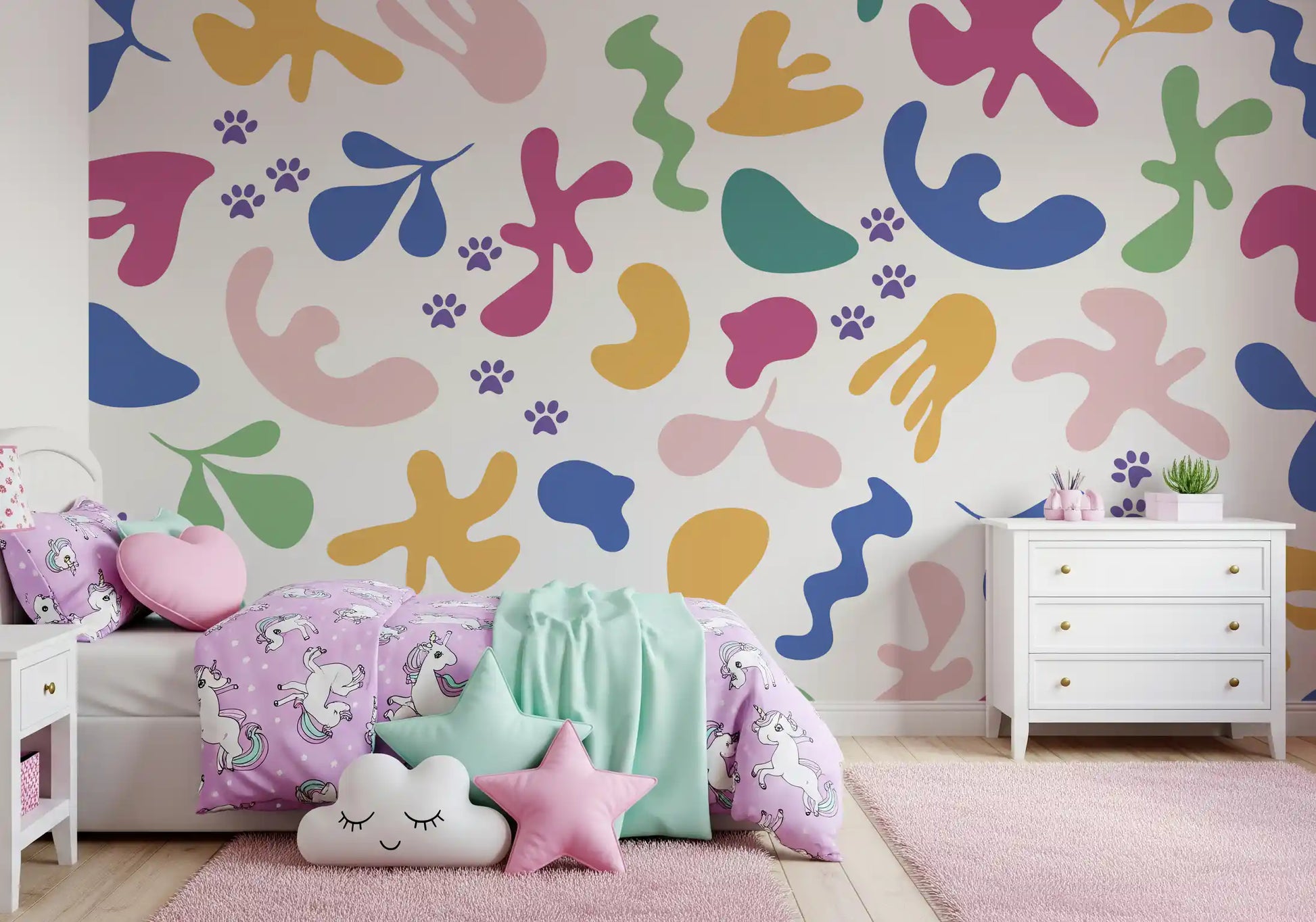 Lighthearted abstract pattern on Happy Paws Mural with pet-inspired detail