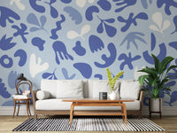 Hallway featuring Cut Flow wall mural in pale periwinkle pattern