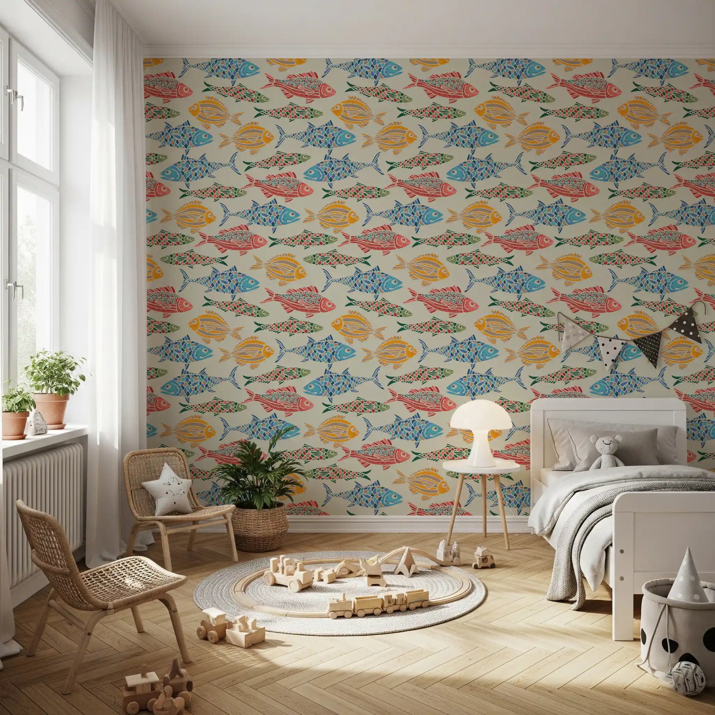 Sea Fish wallpaper showing bright scales and coastal design