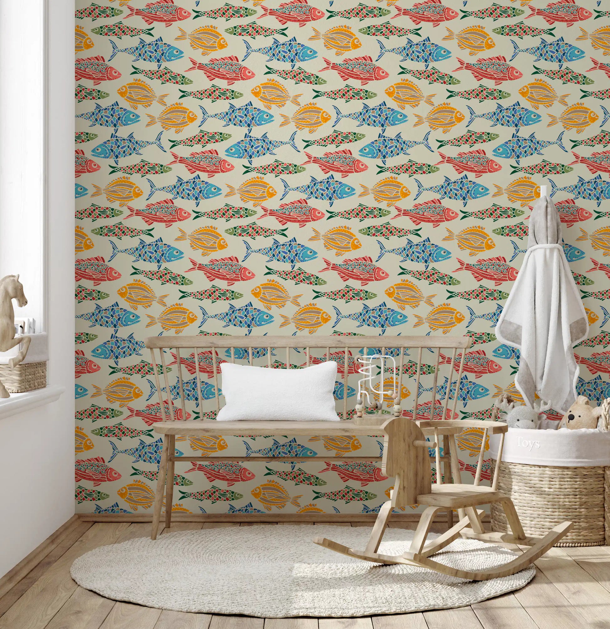 Multicolored Fish Wallpaper with red and blue ocean styling