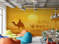 Sands of Time wall mural featuring long caravan and palm silhouette