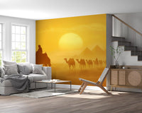 Living room wall setup with Sands of Time wall mural golden sand dunes