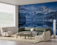 Hallway wall featuring Alpine Winter Reflection Wall Mural scenery.