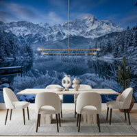 Dining room with Alpine Winter Reflection Wall Mural landscape.