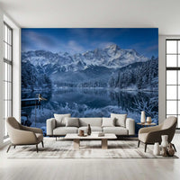 Majestic mountain peaks on Alpine Winter Reflection Wall Mural.