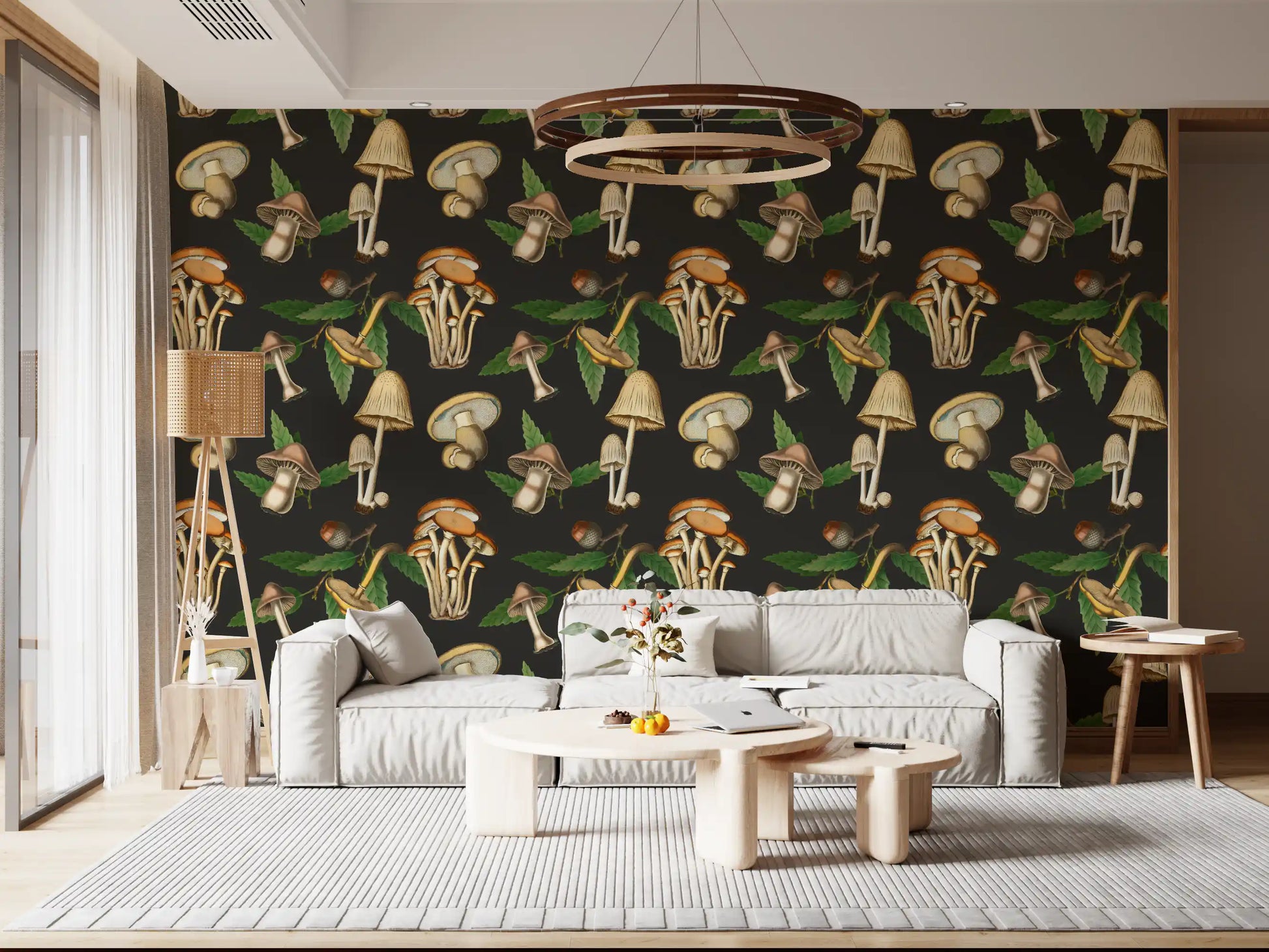 Layered forest motifs enrich Vintage Forest Mushroom wallpaper beautifully