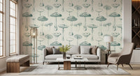 Hallway styled in Spore Study wallpaper with vintage mushroom drawings