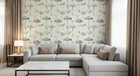 Delicate sage linework defines Spore Study wallpaper with woodland charm