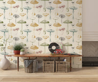 Fine fungi linework gives Collection Mushrooms wallpaper a calm illustrated look