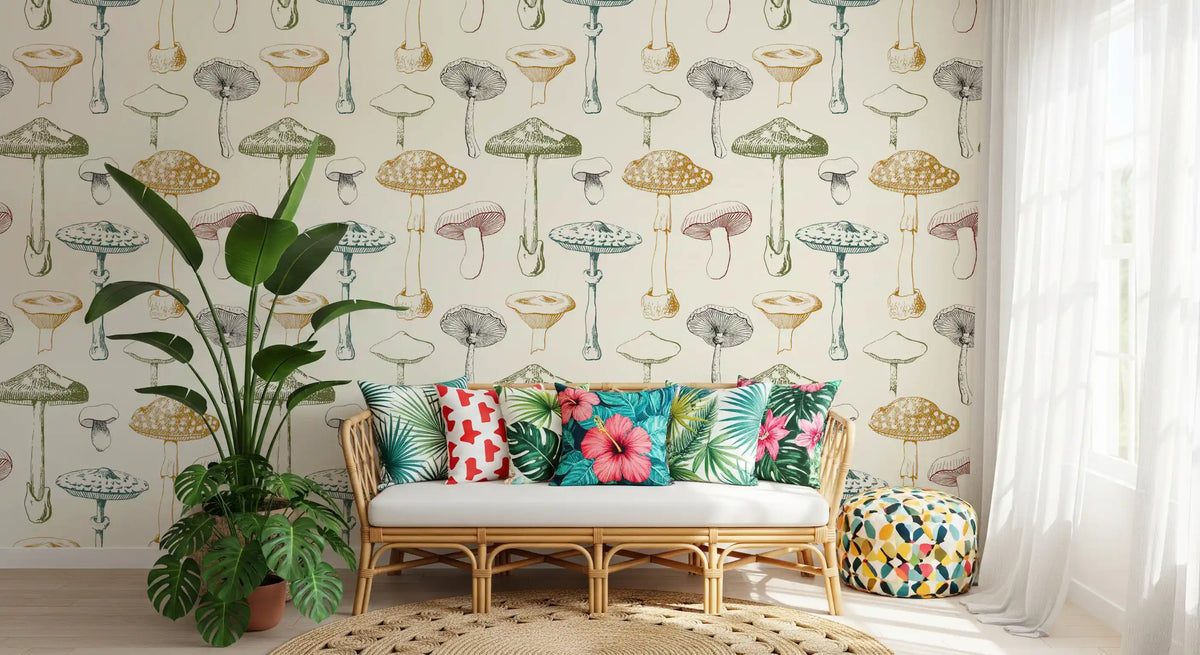 Vintage Mushroom Illustration Wallpaper with Botanical Charm