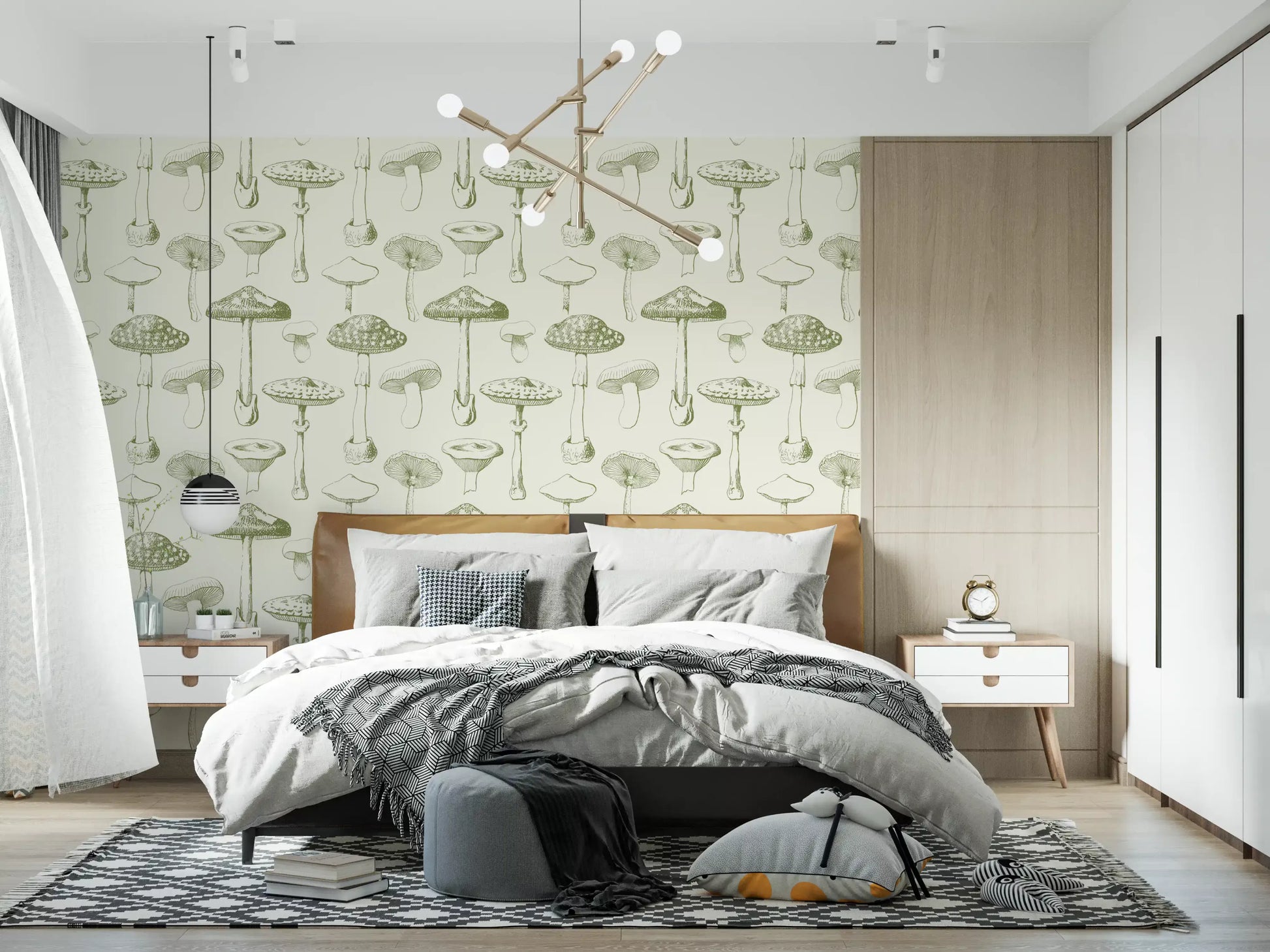 Bedroom Forest Mushrooms wallpaper in a calm illustrated nature repeat