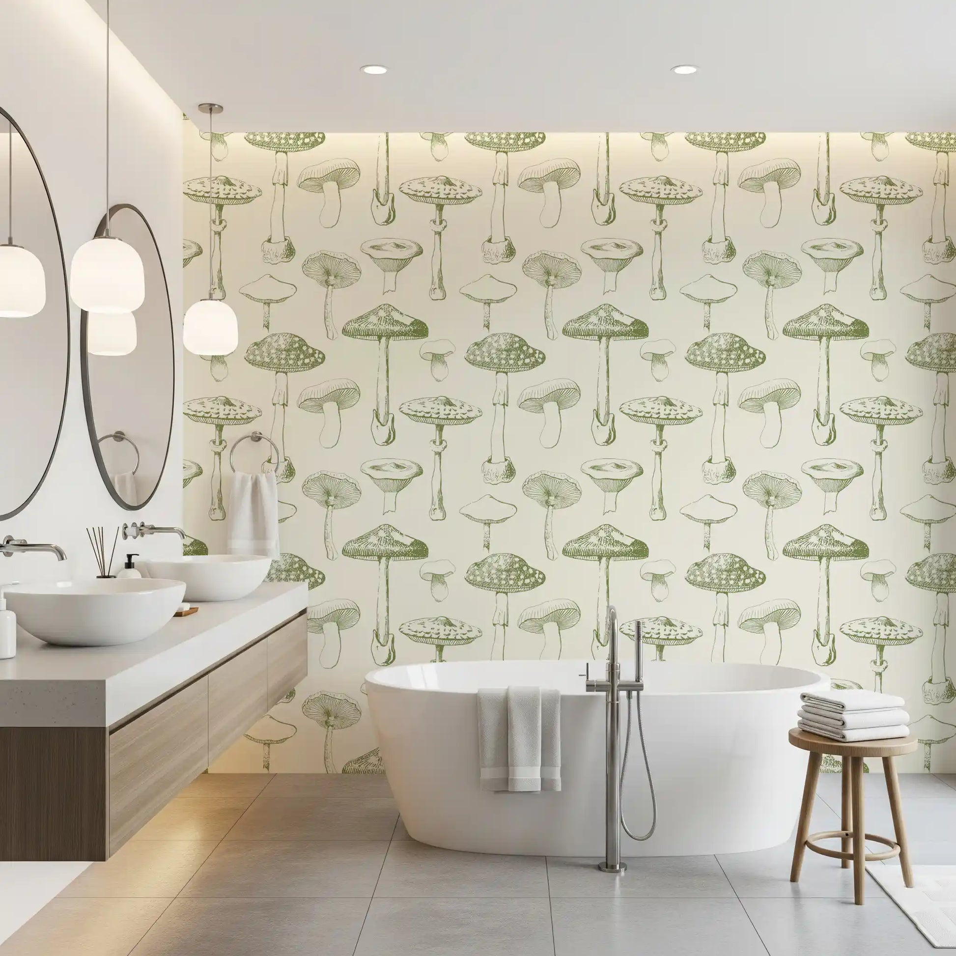 Vintage woodland sketches enrich Ancient Mushrooms wallpaper beautifully