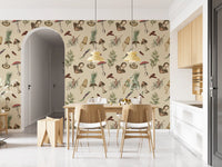 Pine branches and cones enrich Forest Fodder wallpaper naturally