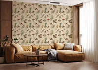Detailed mushrooms define Rustic Forest Fodder wallpaper on beige ground