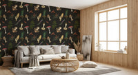 Pine needles and cones enrich forest fir trees wallpaper on charcoal ground