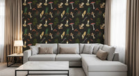 Dark nature pattern shapes Vintage forest trees wallpaper with foraged motifs
