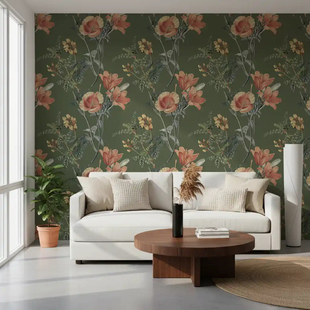 Flores tradicionales en olivo Wallpaper⁠