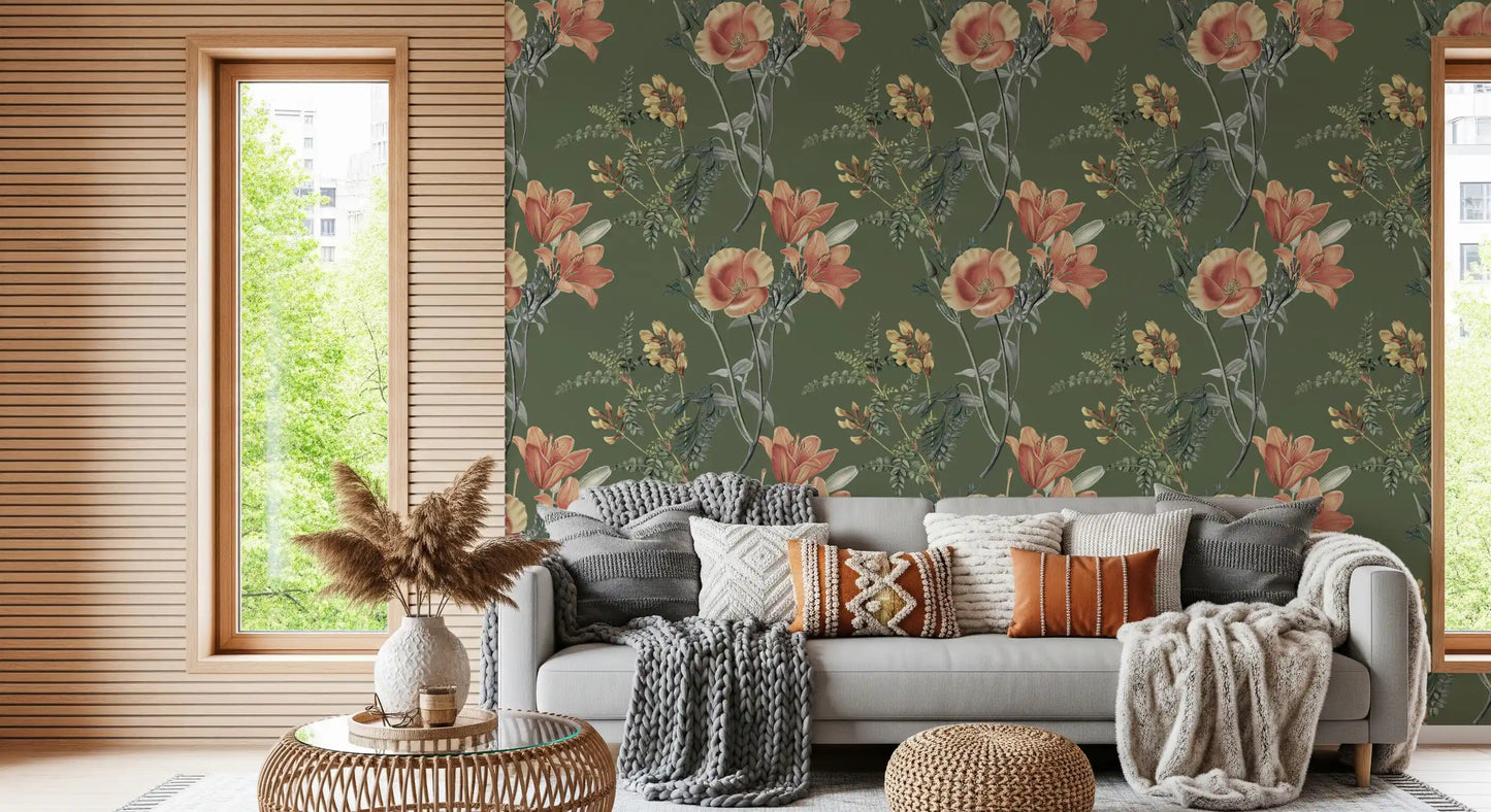 Flores tradicionales en olivo Wallpaper⁠