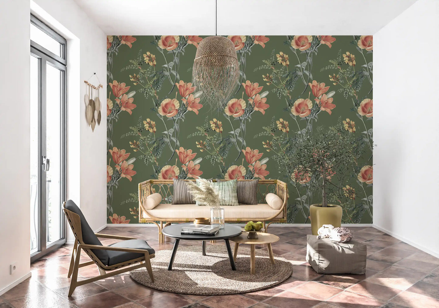 Flores tradicionales en olivo Wallpaper⁠