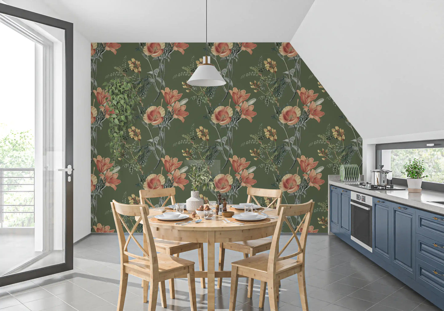 Flores tradicionales en olivo Wallpaper⁠