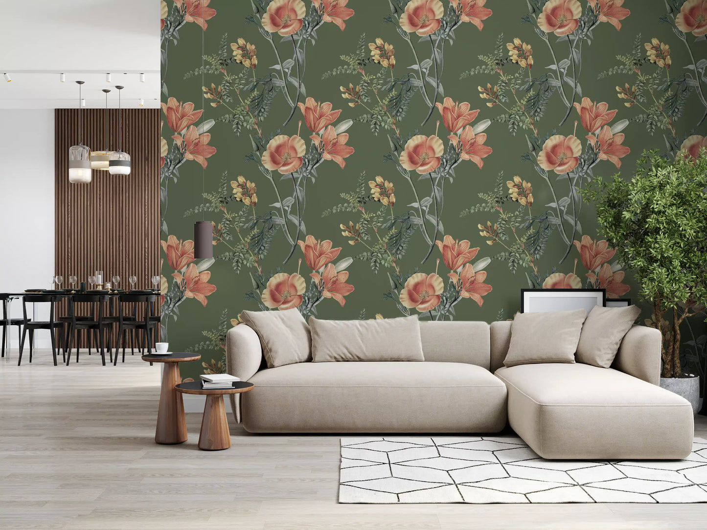 Flores tradicionales en olivo Wallpaper⁠