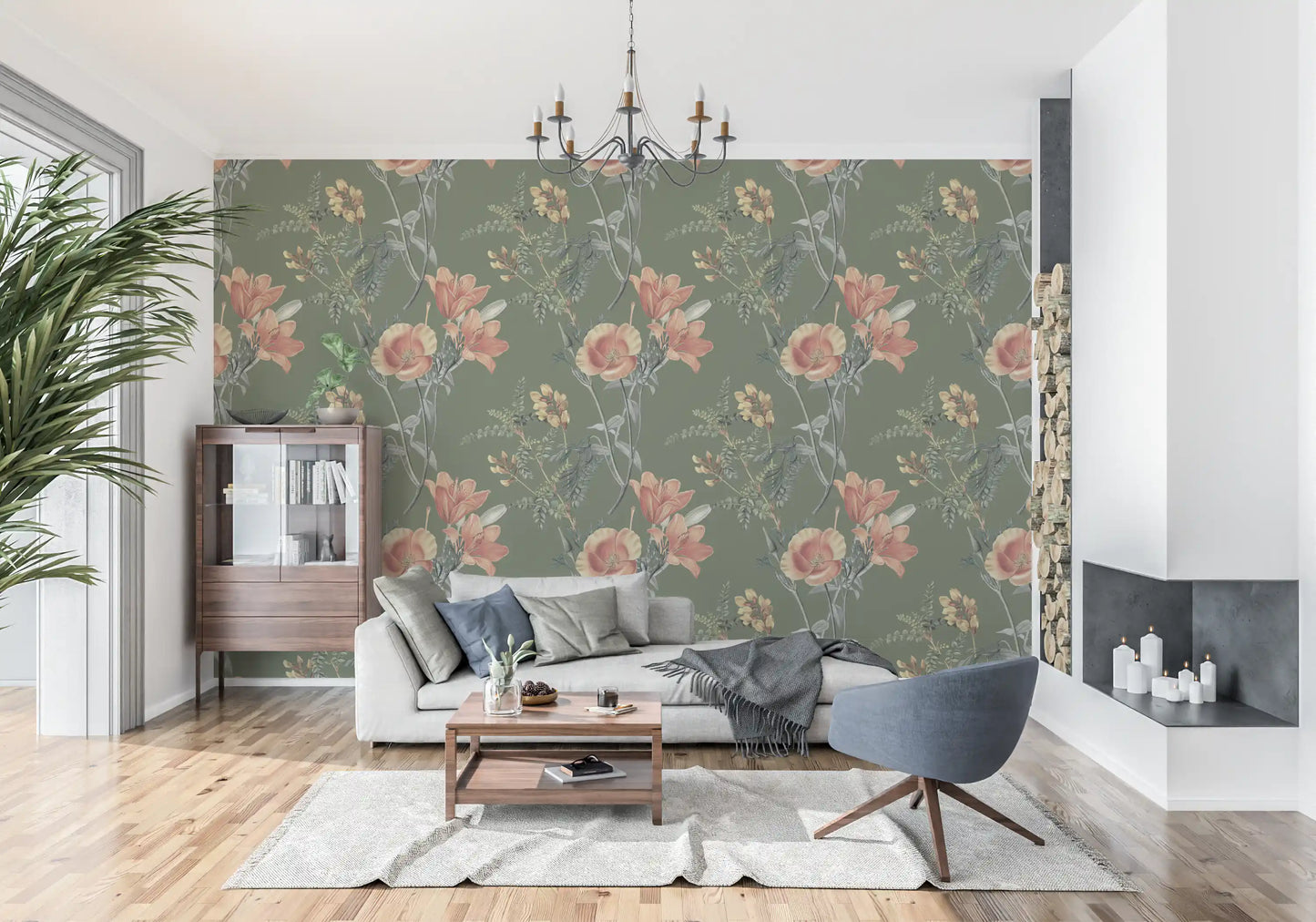 Flores tradicionales en olivo Wallpaper⁠