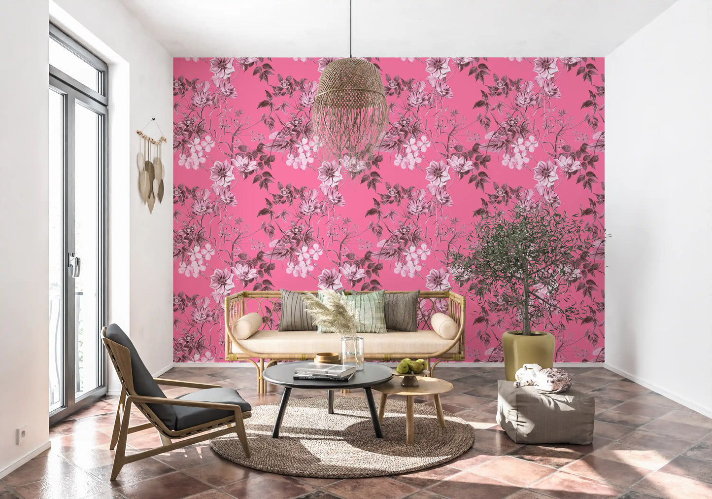 Grabados florales fucsia Wallpaper⁠