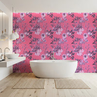 Fuchsia Garden Prints design shows blossoms, stems, and leafy movement