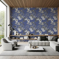 Fine floral detail in living room using Vinca Sketch wallpaper