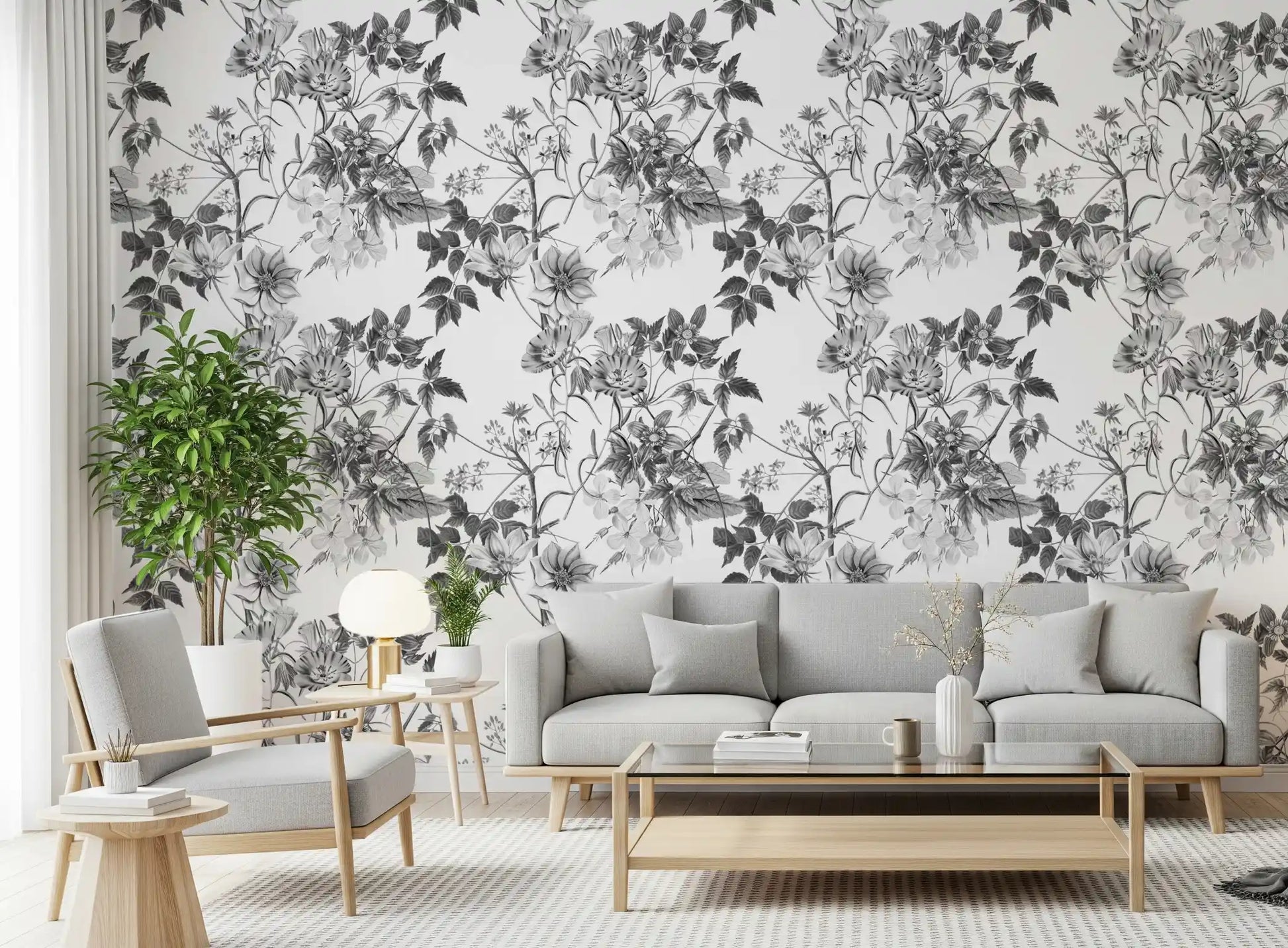 Neutral botanical wallpaper featuring Monochromatic Prints and stems