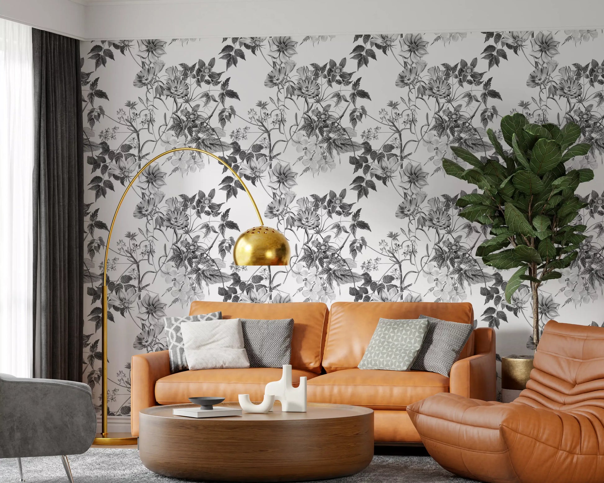 Office Home Botanical Prints wallpaper showing black and white flower art