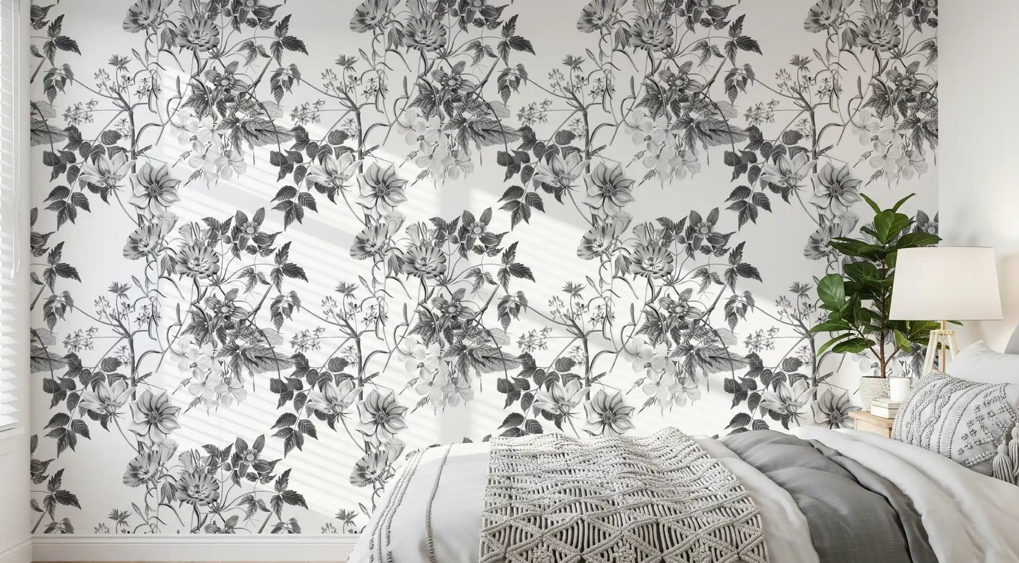 Bedroom Monochromatic Botanical Prints wallpaper with grey florals