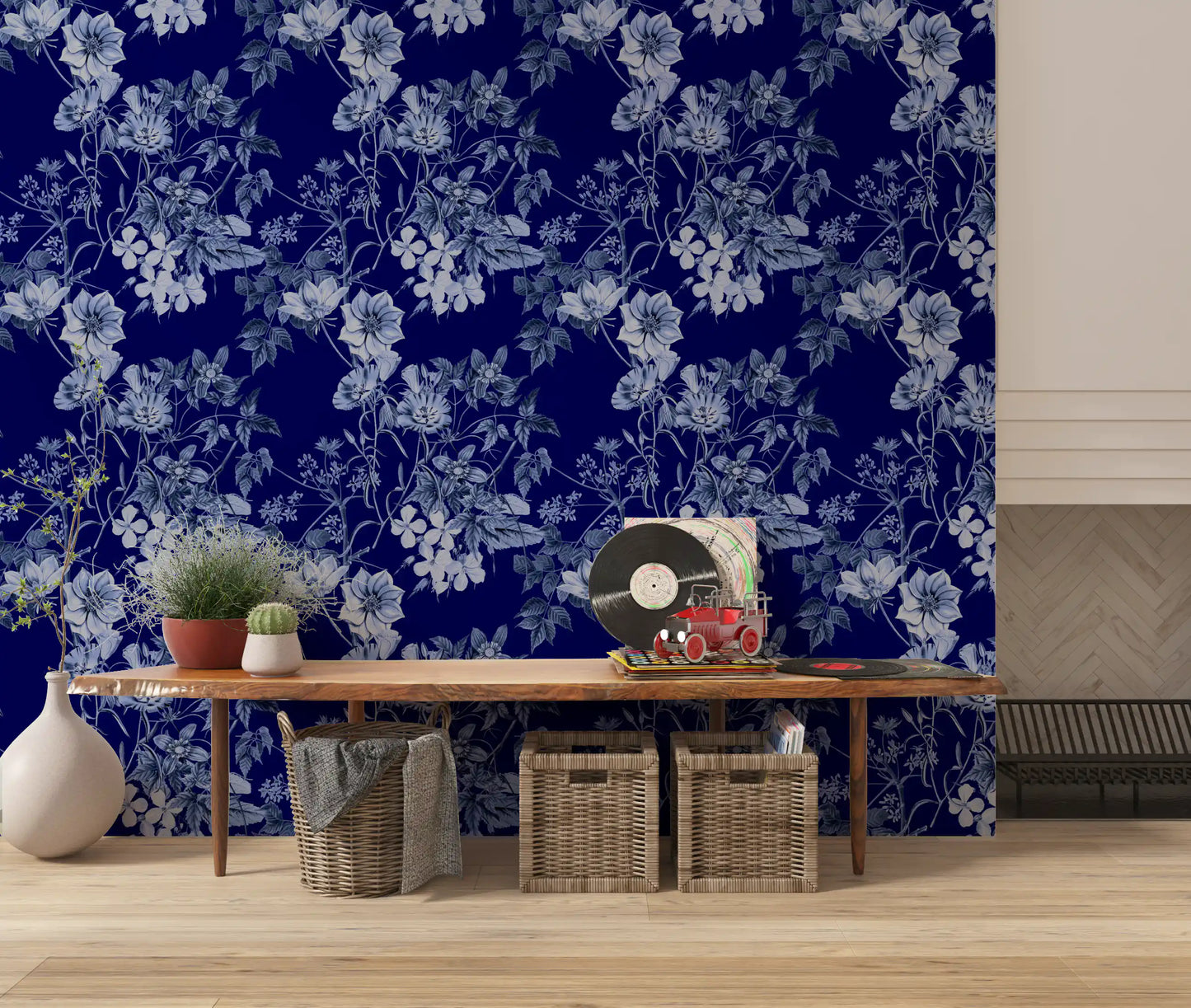Home Office Midnight Flower Prints wallpaper with dark blue botanicals