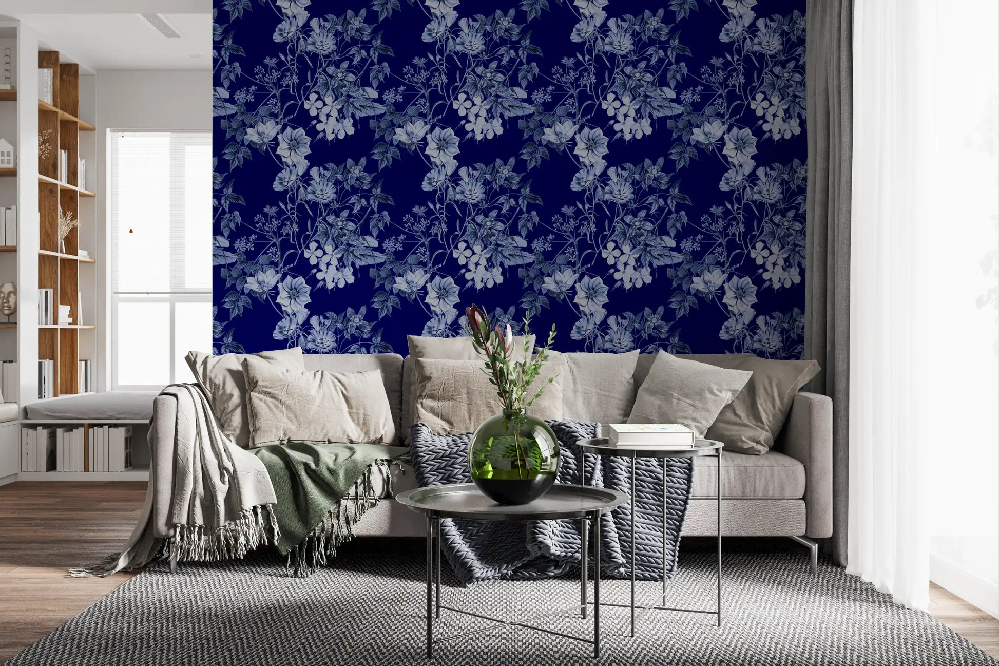 Study room Midnight floral wallpaper with detailed flower linework