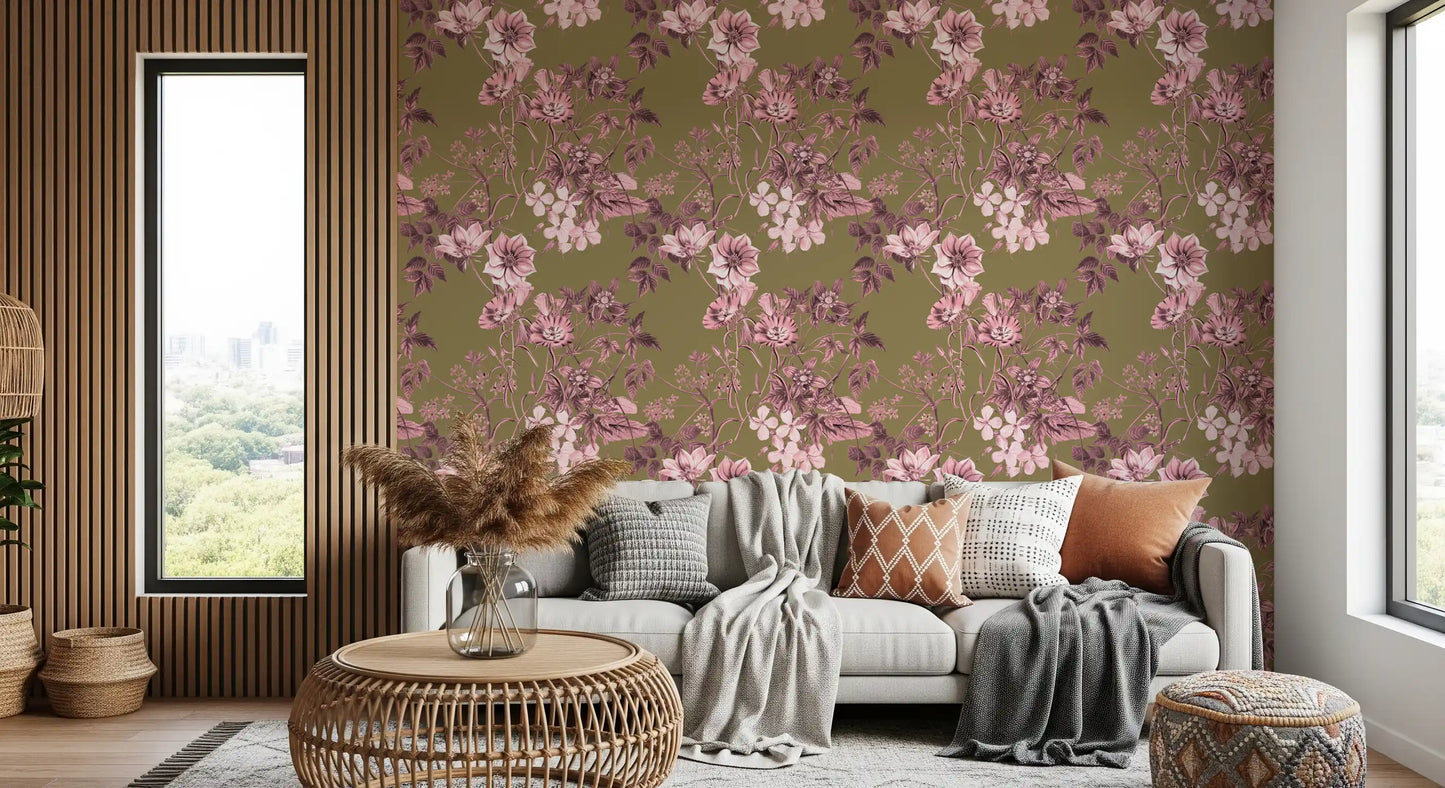 Rose bloom wallpaper showing Heirloom Rose Olive leaf structure