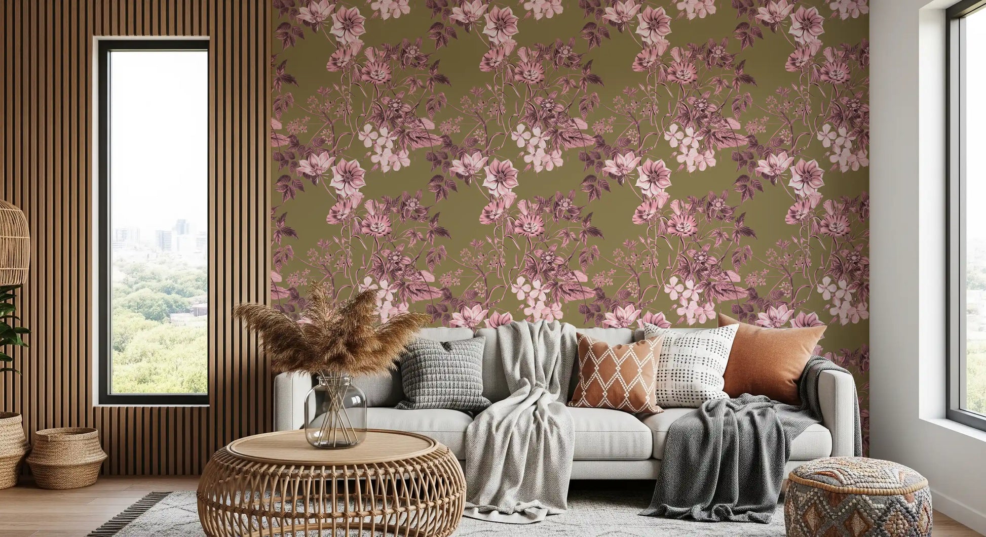 Rose bloom wallpaper showing Heirloom Rose Olive leaf structure