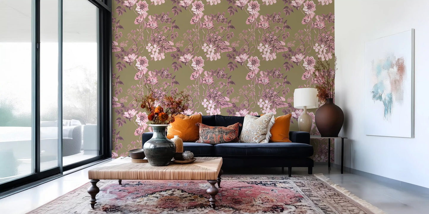 Vintage botanical surface with Heirloom Flowers floral line pattern