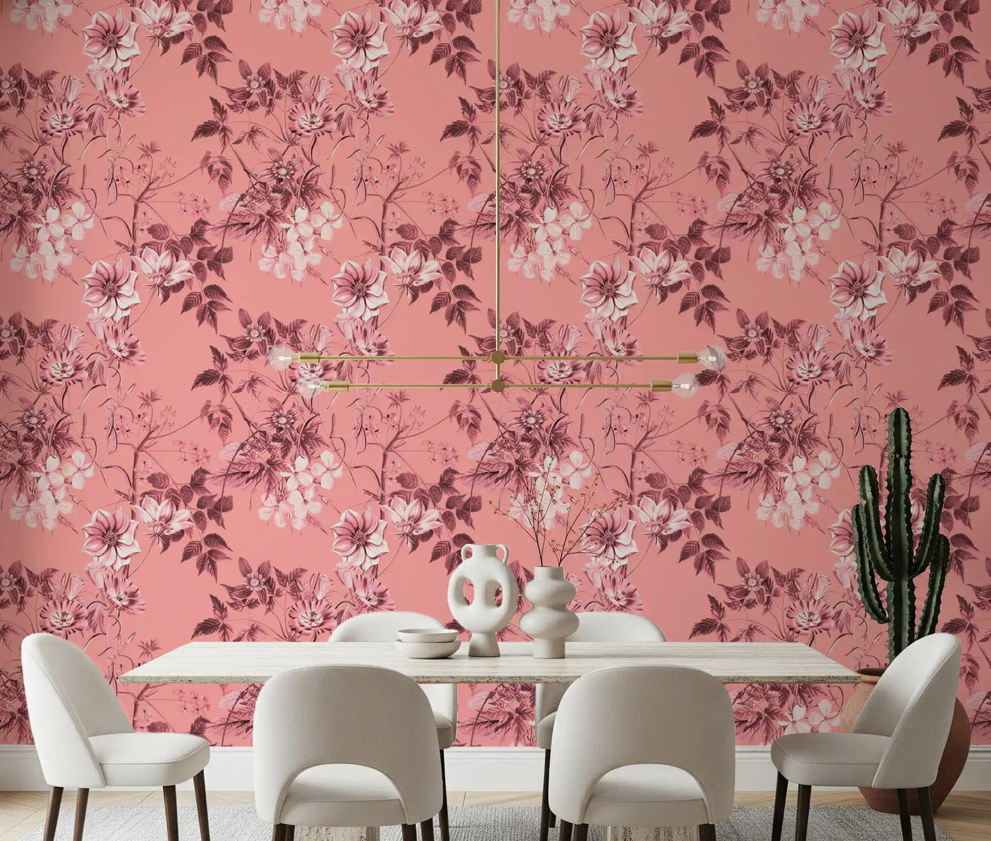 Dining room Blushing Flower Prints wallpaper with pink flower print detail