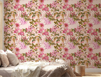 Bedroom Floral Elegance wallpaper with pink flowers and leafy vines